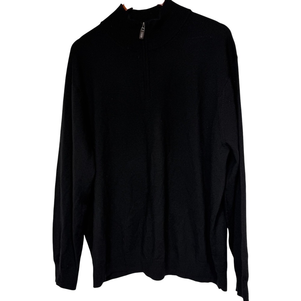 Jos. A. Bank Mens XXL Black Italian Merino Wool Quarter Zip Sweater Mock Neck